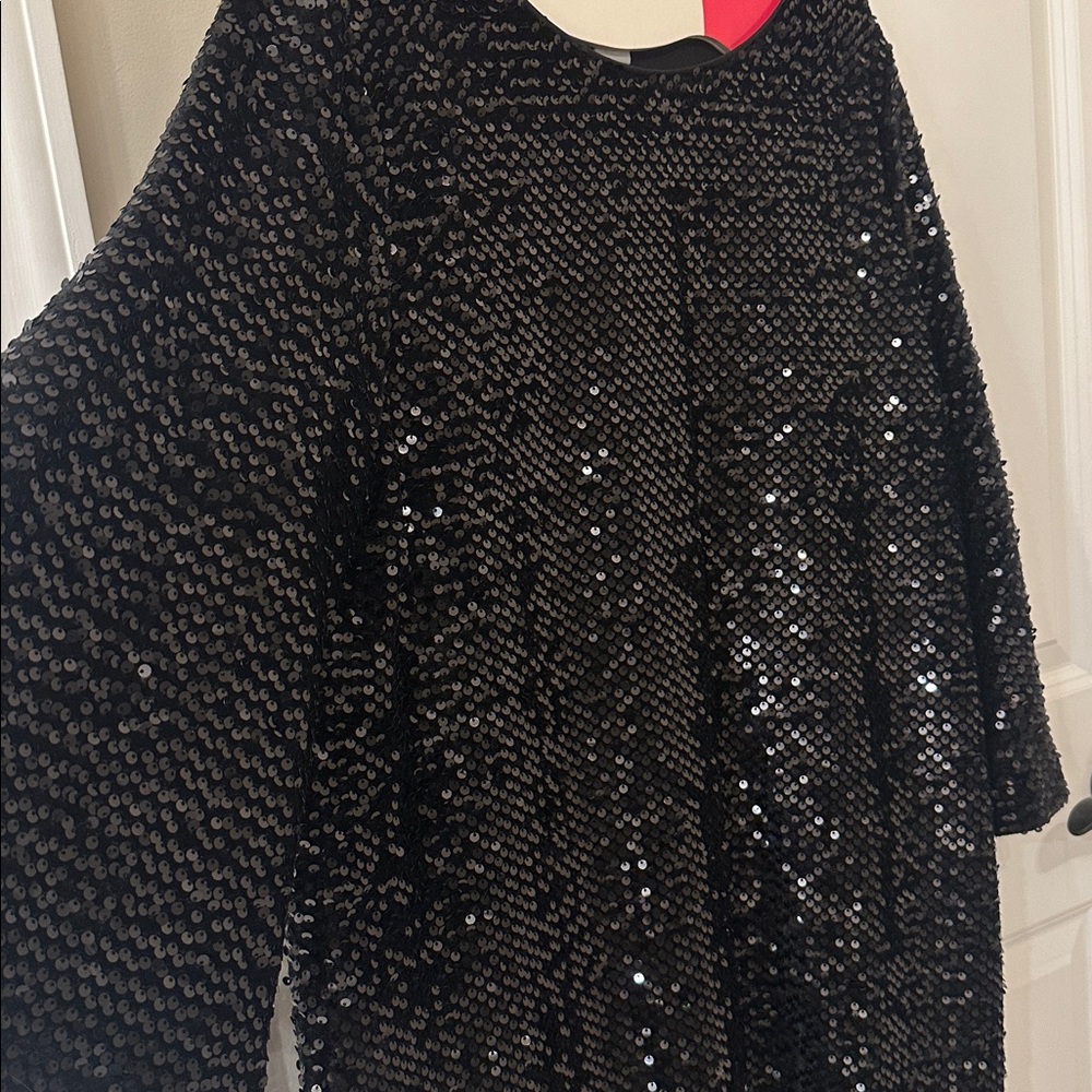 Chico's Black Shimmering Sequin 3/4 bell sleeve dress - Picture 3 of 6
